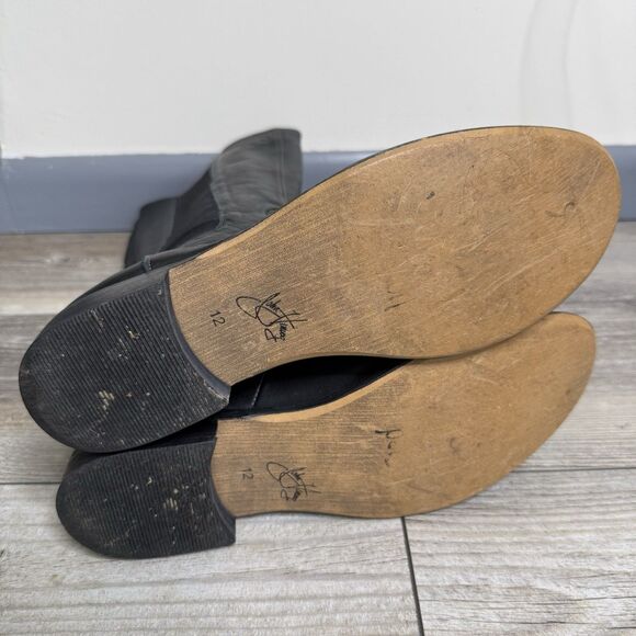 John Fluevog Black Leather Tall Pull-on Riding Boots Womens Size 12 Knee-High - Picture 9 of 12